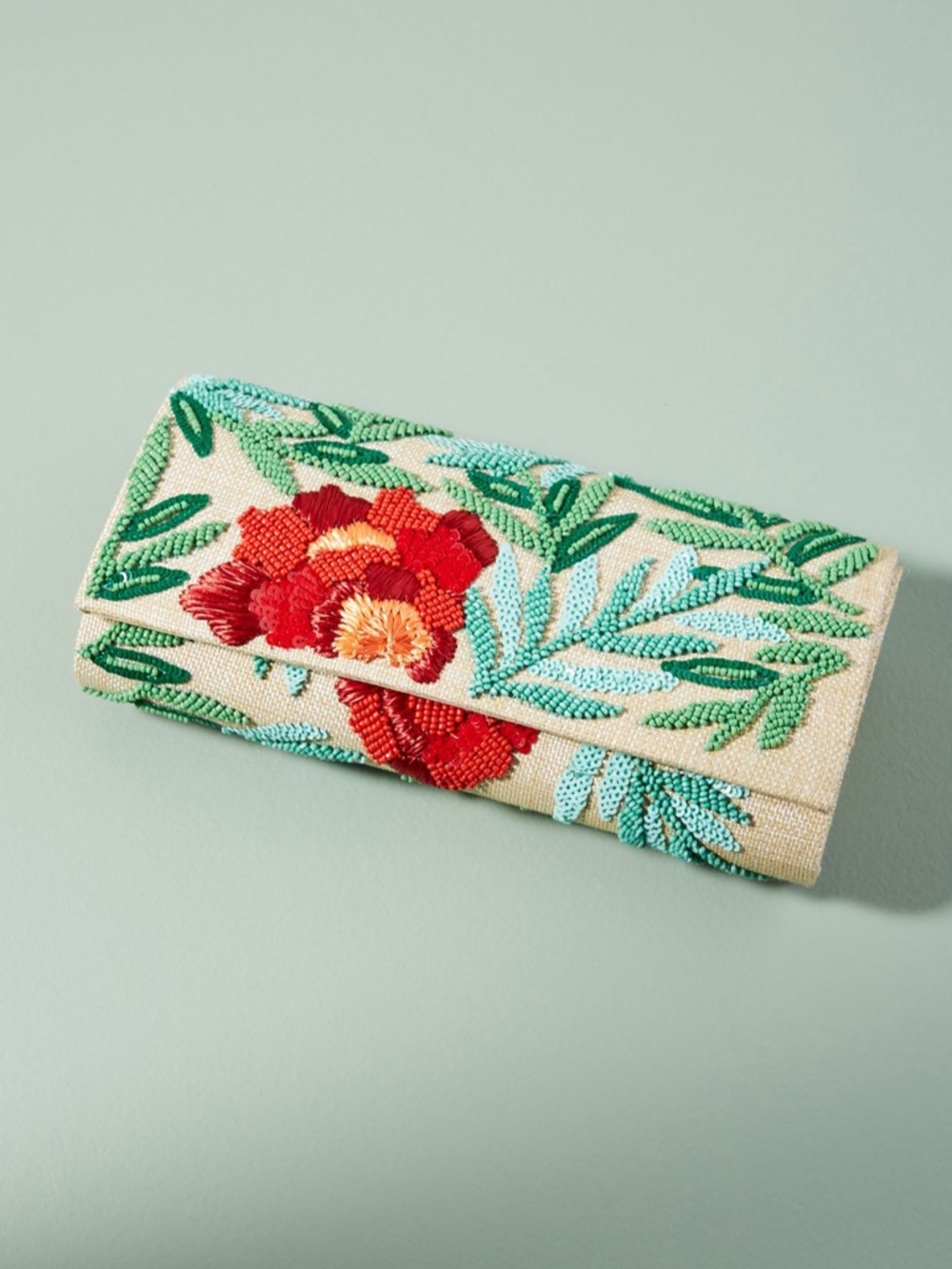 NWT Anthropologie "Spring Garden" raffia clutch